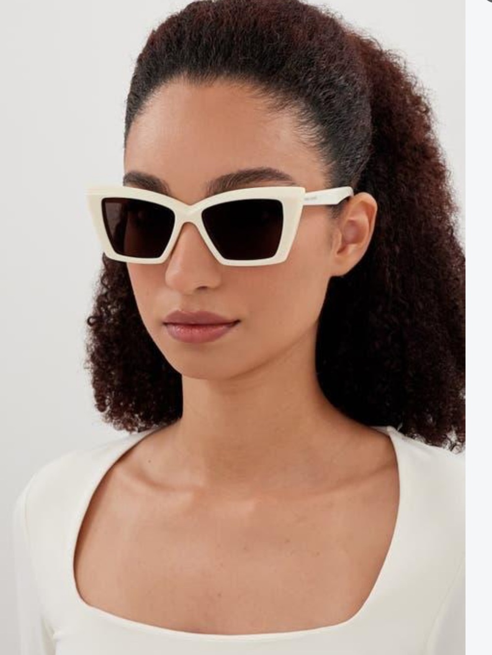 Saint Laurent Cream Cat-Eye Sunglasses with Dark Lenses